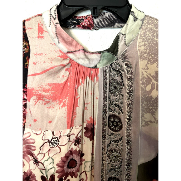 Anthropologie Geisha Designs Patchwork Cotton & Silk Tiered Maxi Dress Lined M - Picture 2 of 8